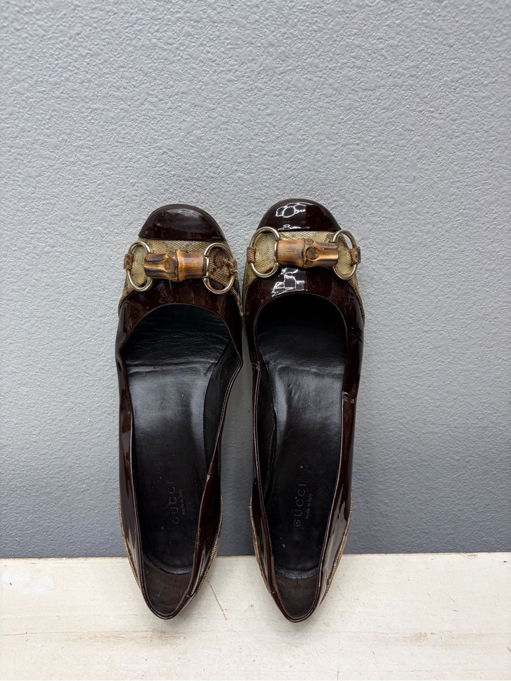Gucci Brown Canvas Bamboo Horsebit Pumps Size 8 - Picture 6 of 8